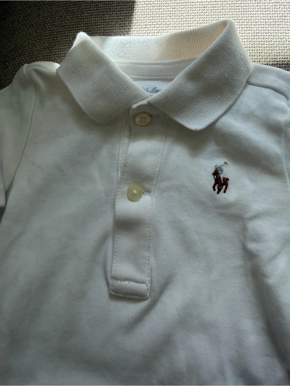 Ralph Lauren White Polo One-Piece & Red/Blue Striped Polo Overall Set 6 Months